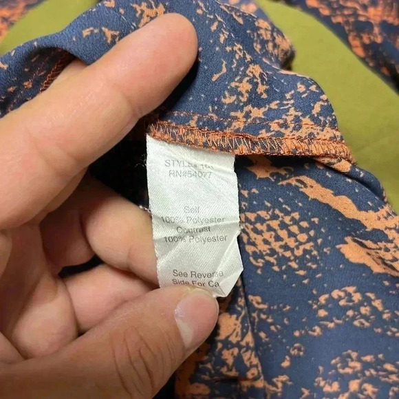 Cabi Python Print Border Wrap Blouse Navy Rust Olive Snakeskin Top Size M - Picture 5 of 5